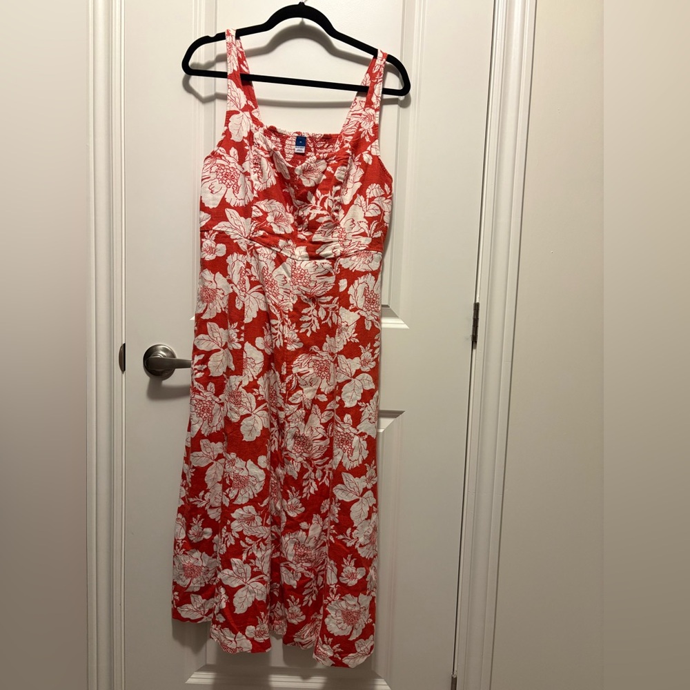 Red Floral Sleeveless Midi Dress - Women's Summer Dress